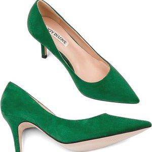 JOY IN LOVE Women's Pumps Heels Pointy Toe Pump (Faux Suede) Green Stilettos